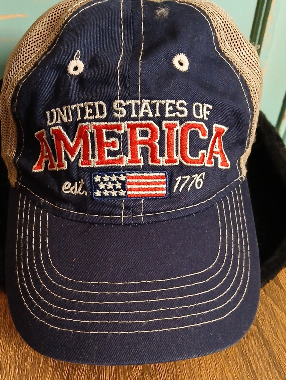 Bi-centenial United States of America Navy Mesh Baseball Cap - Red, White & Blue
